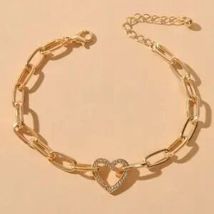 Heart Gold Tone Chain Bracelet